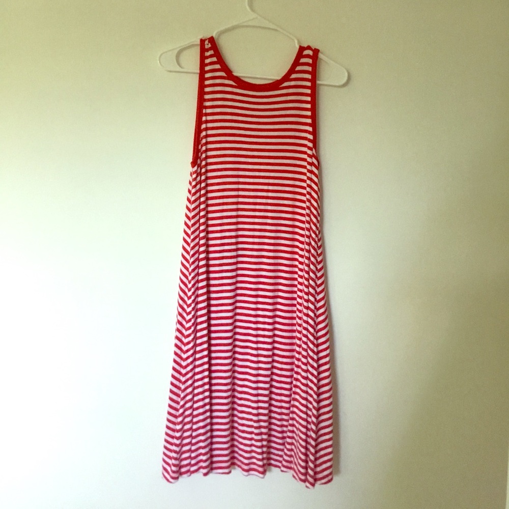 Red and White Striped Tee Shift Dress